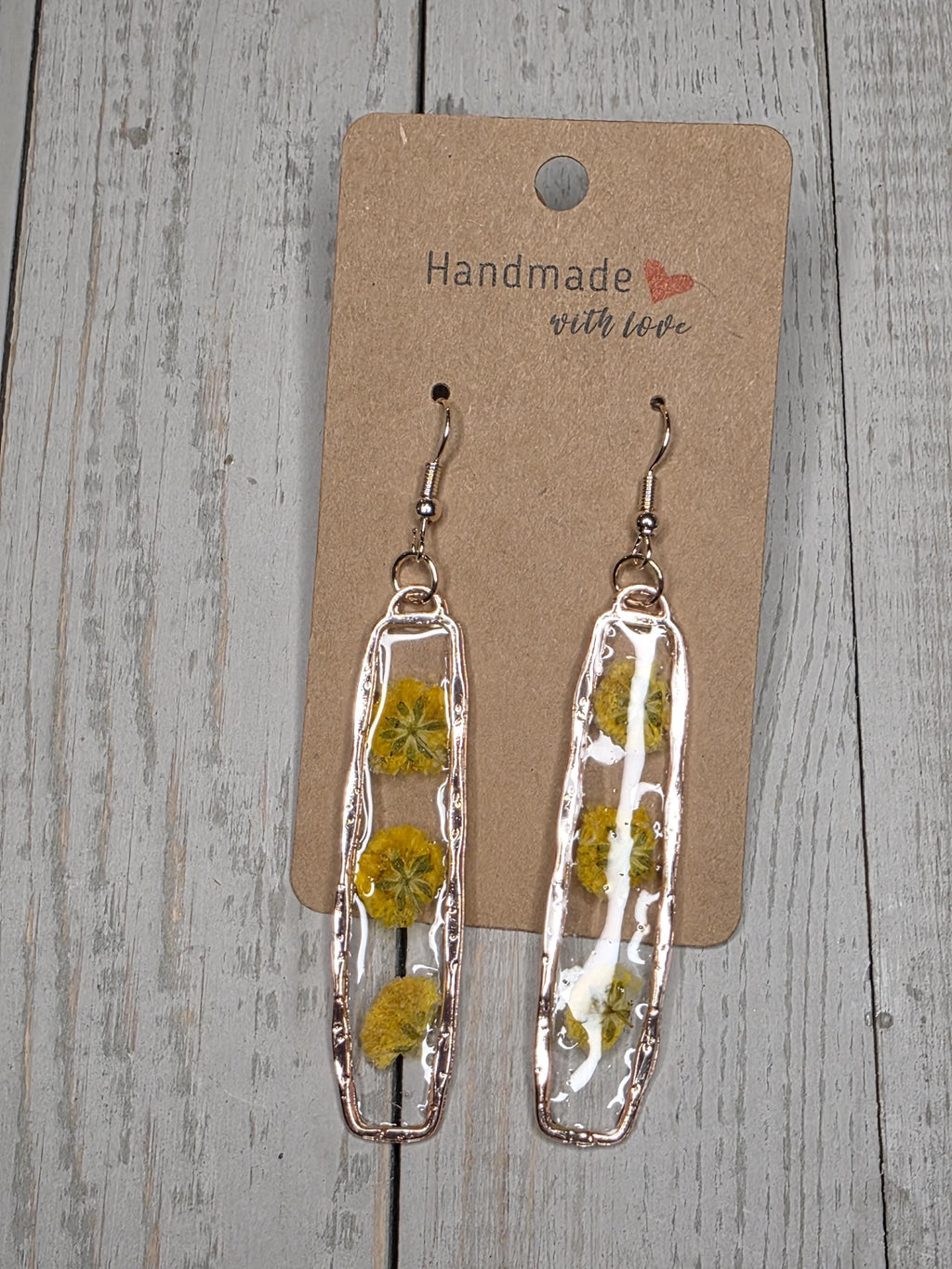 Yellow Floral Earrings | Preserved Flowers in Rose Gold Bezel