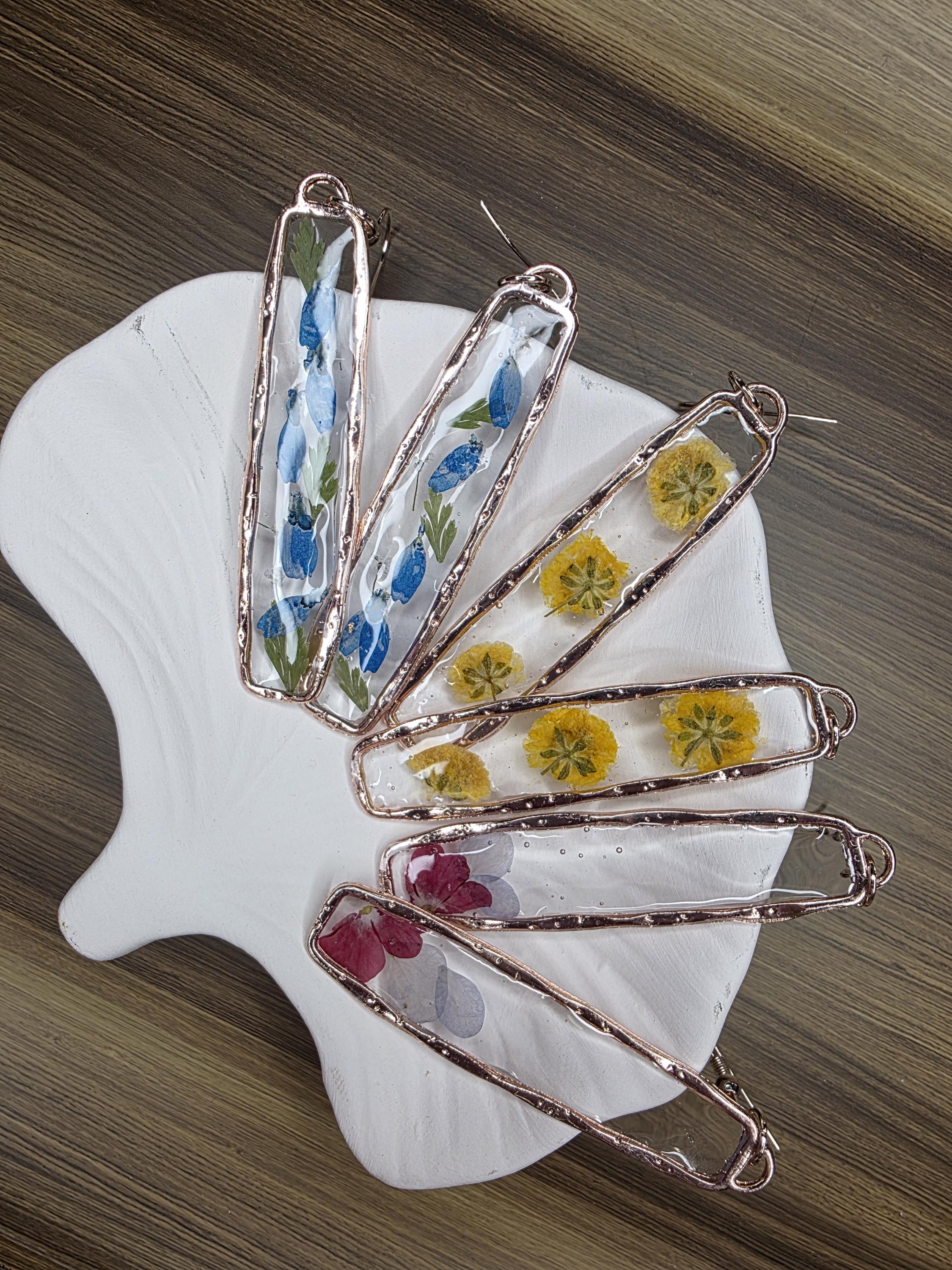 Yellow Floral Earrings | Preserved Flowers in Rose Gold Bezel
