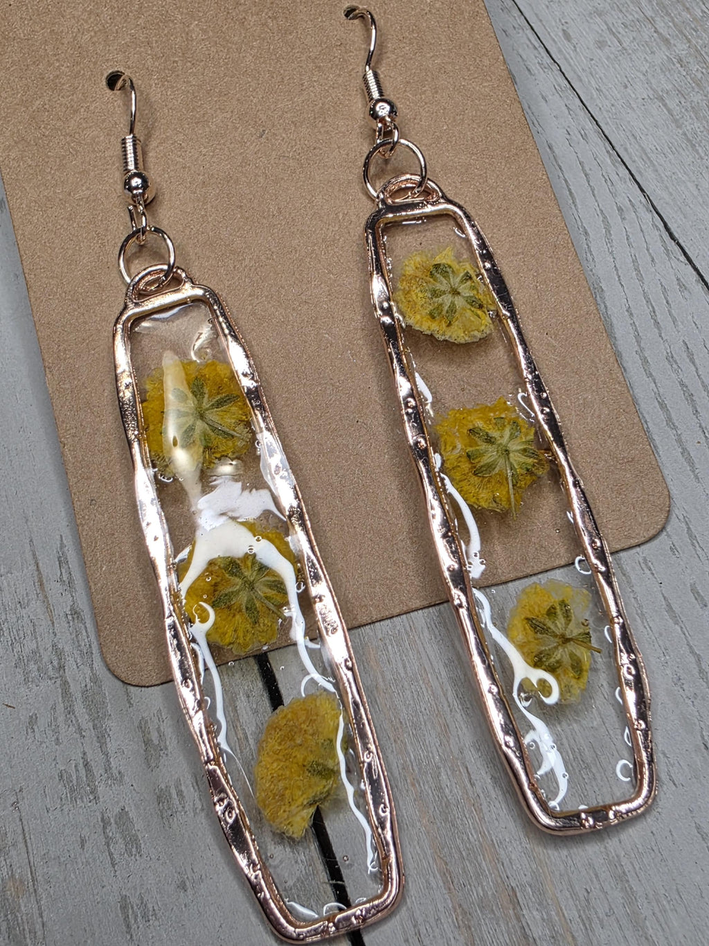 Yellow Floral Earrings | Preserved Flowers in Rose Gold Bezel