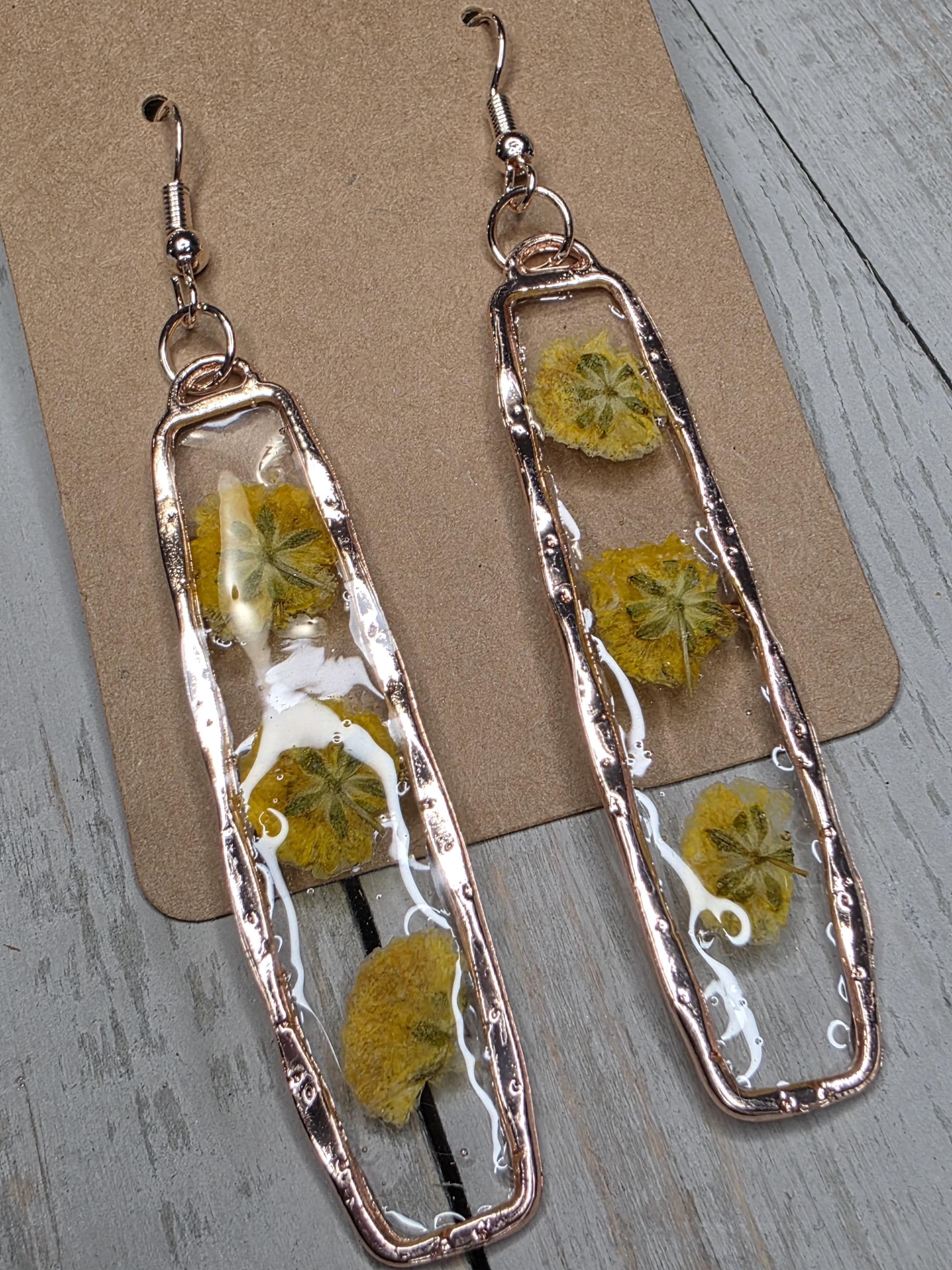 Yellow Floral Earrings | Preserved Flowers in Rose Gold Bezel