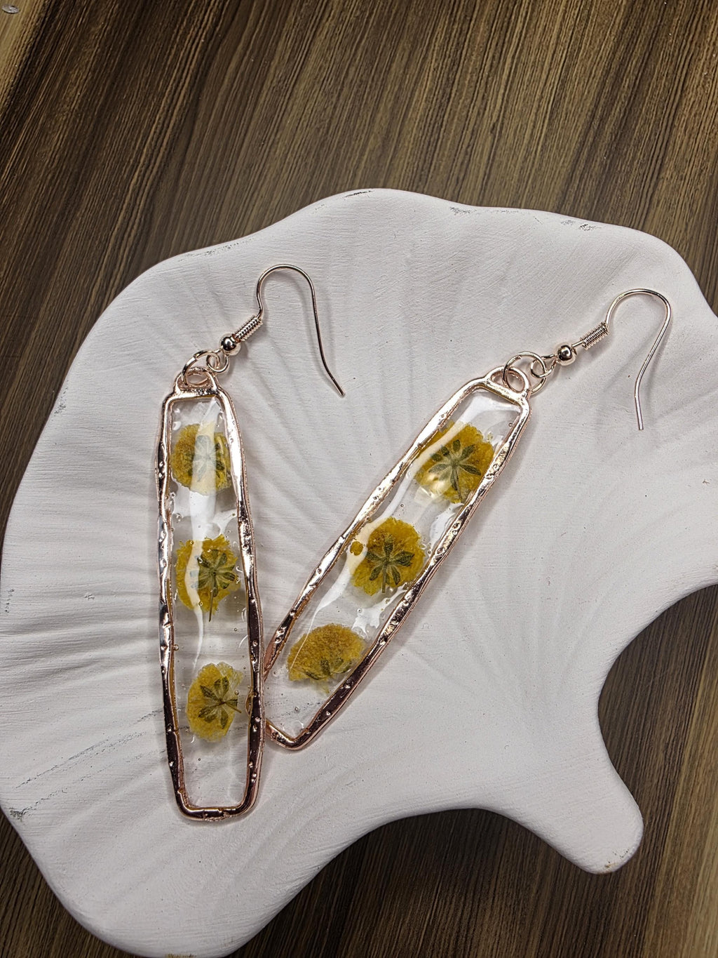 Yellow Floral Earrings | Preserved Flowers in Rose Gold Bezel