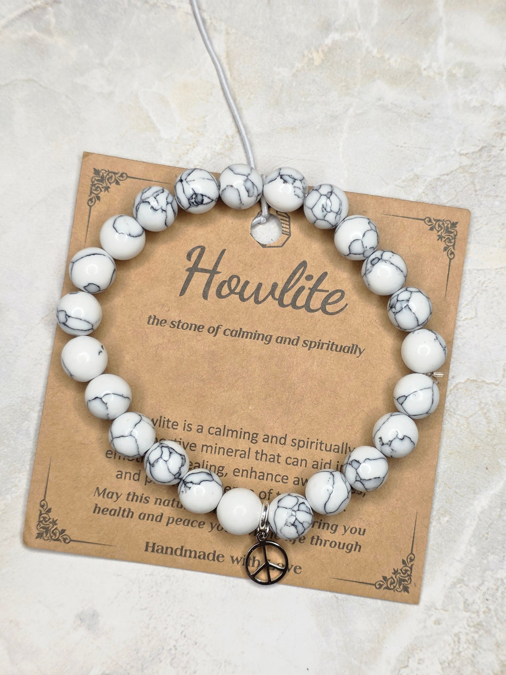 Howlite Peace Charm Bracelet