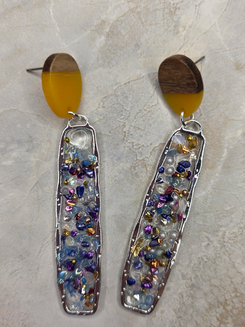 Wood & Resin Confetti Dangle Earrings