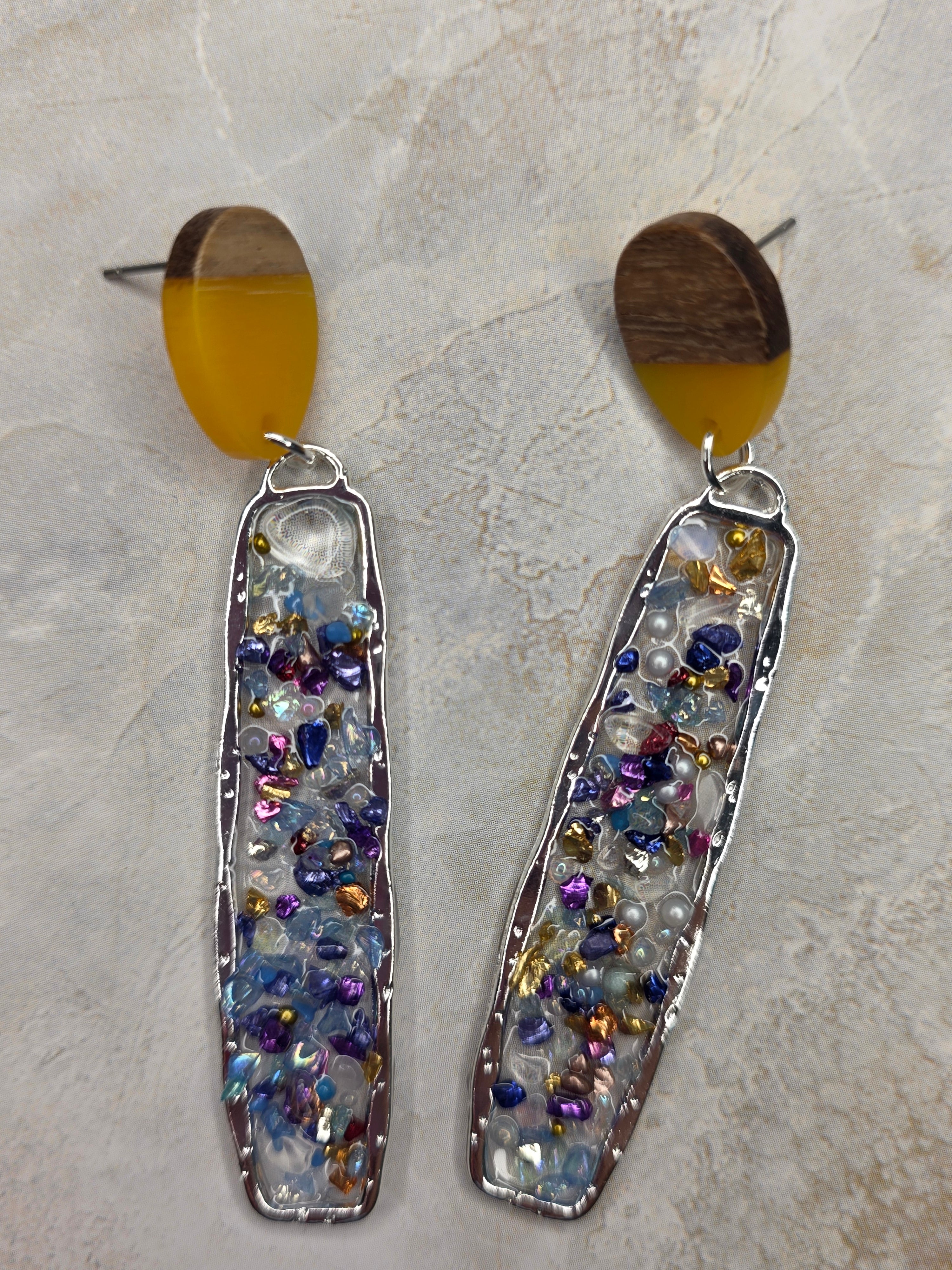 Wood & Resin Confetti Dangle Earrings