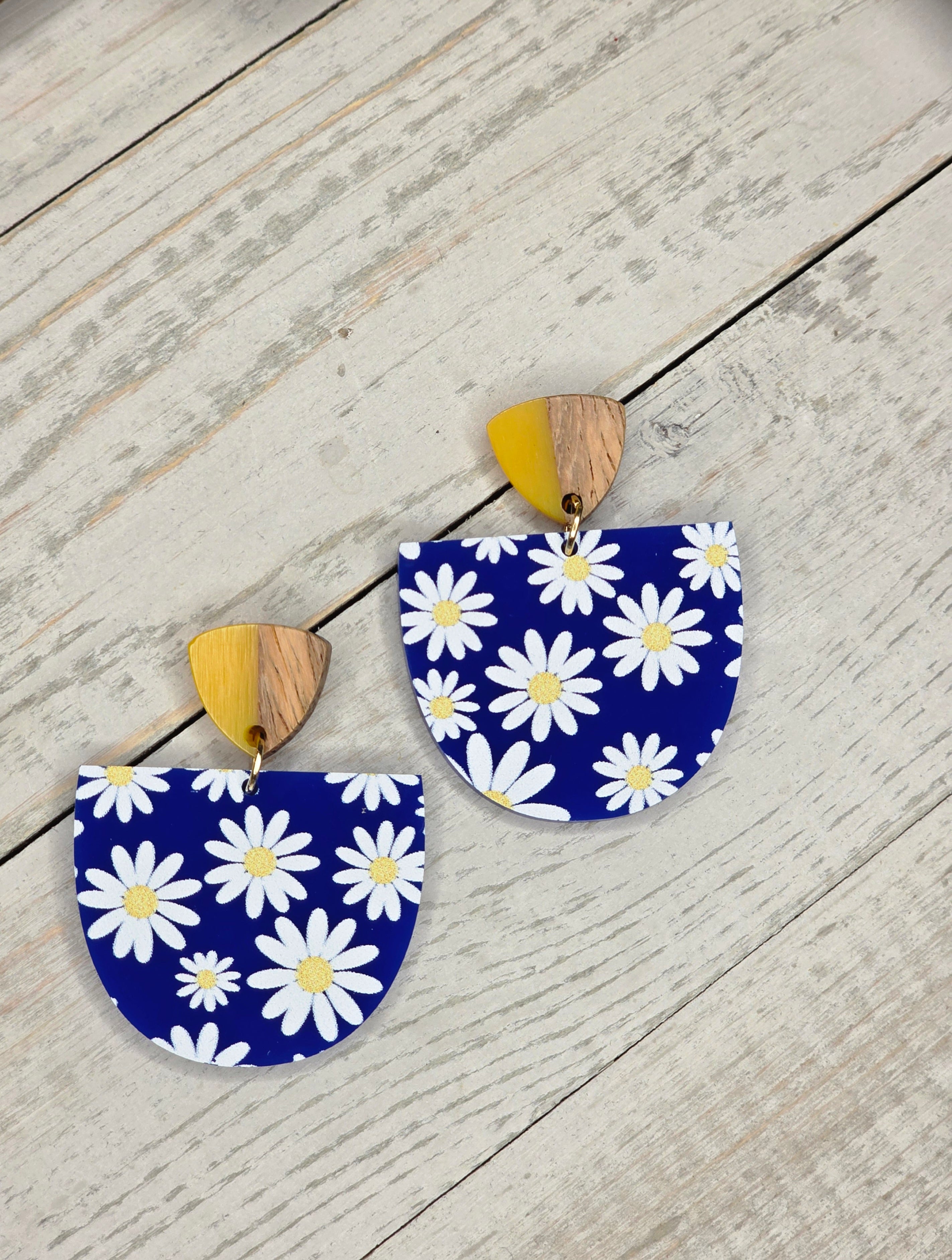 Daisy Acrylic & Wood Dangle Earrings