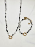Black Bleaded Charm Necklace & Bracelet Set
