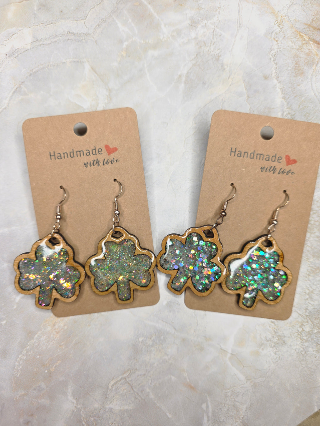 Shamrock Earrings - Holographic Resin & Wood