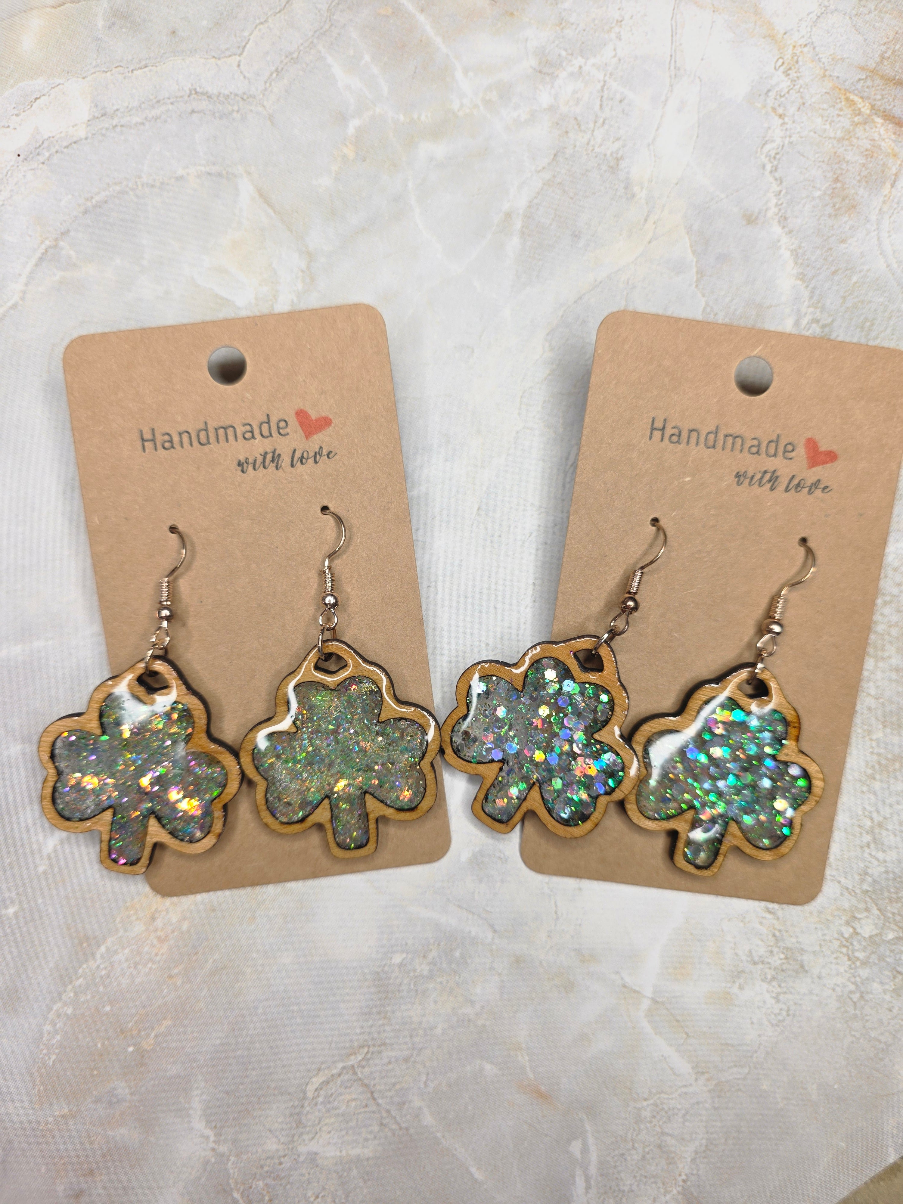 Shamrock Earrings - Holographic Resin & Wood