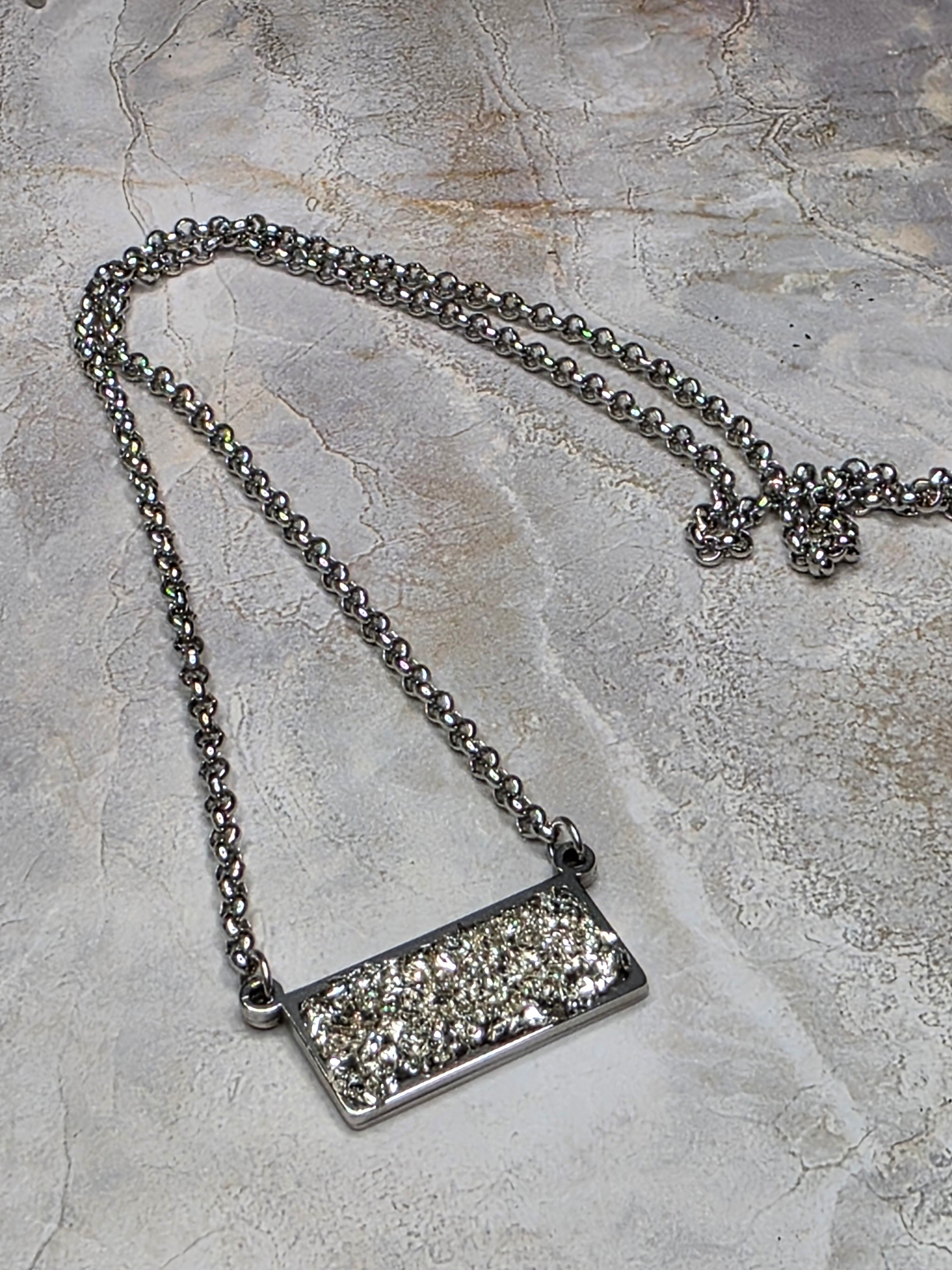 Silver Druzy Bar Pendant Necklace