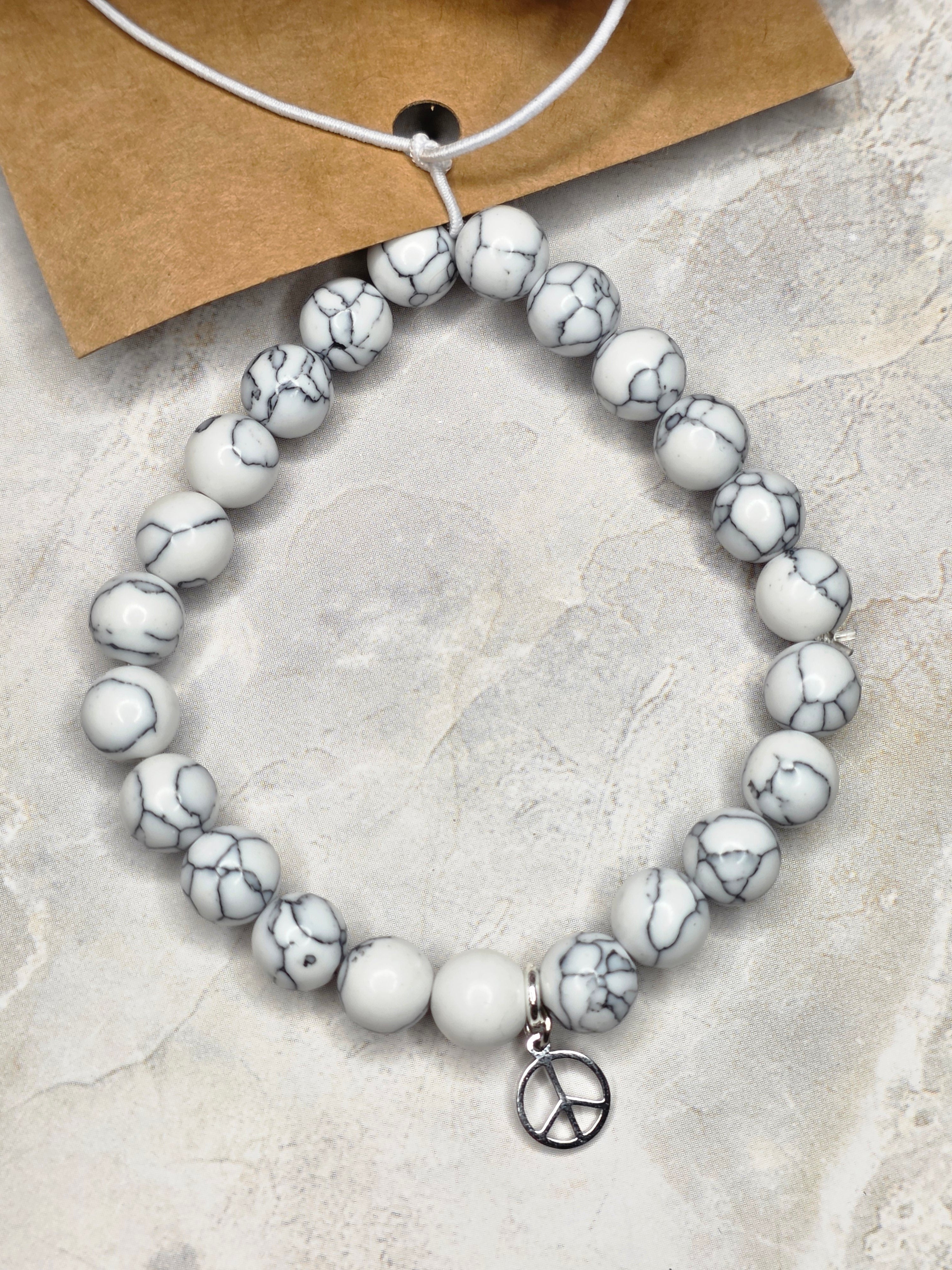 Howlite Peace Charm Bracelet