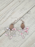 Cherry Blossom Flower Acrylic & Wood Dangle Earrings