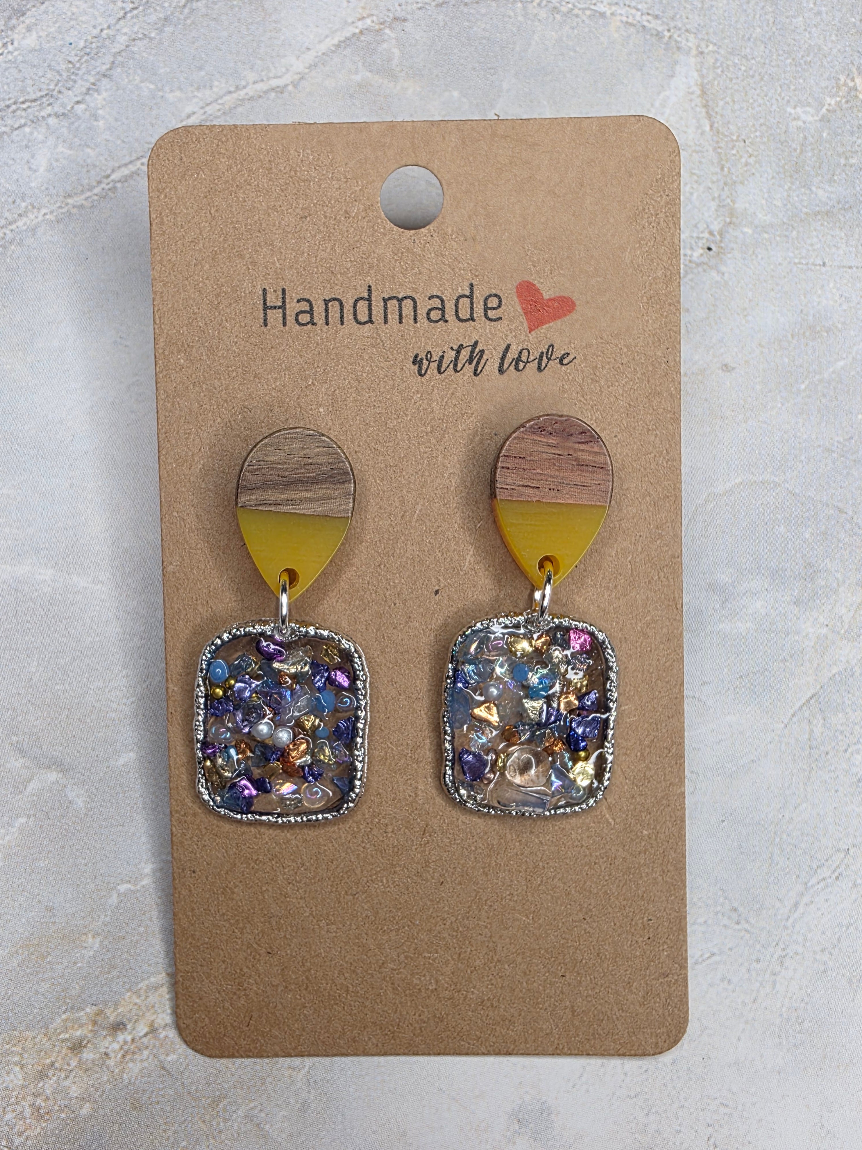 Wood & Resin Confetti Drop Earrings
