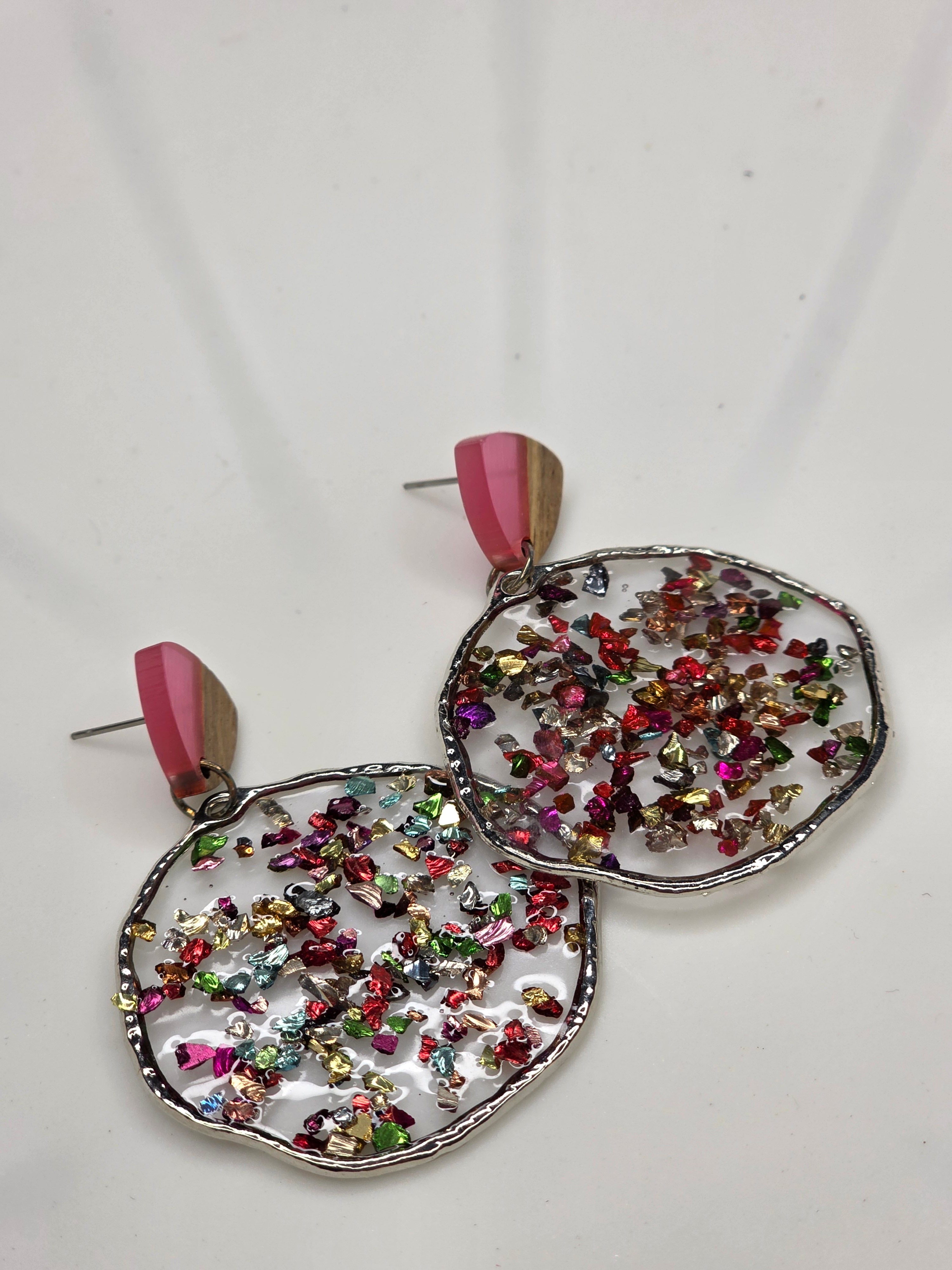 Confetti Glitter Wood & Resin Hoop Earrings