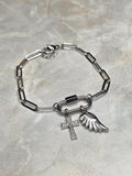 Crystal Cross & Angel Wing Charm Bracelet