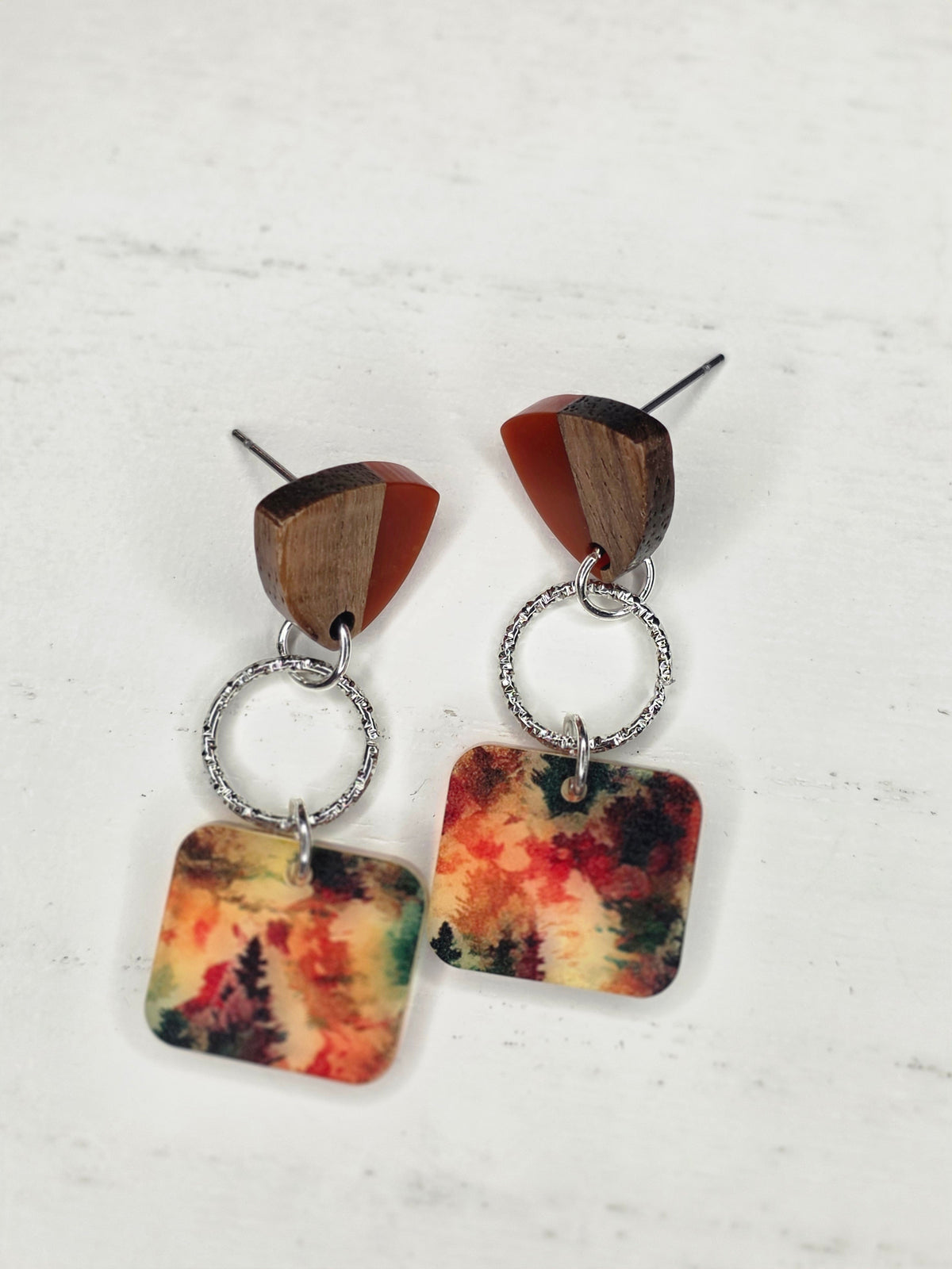Autumn Forest Wood & Resin Dangle Earrings
