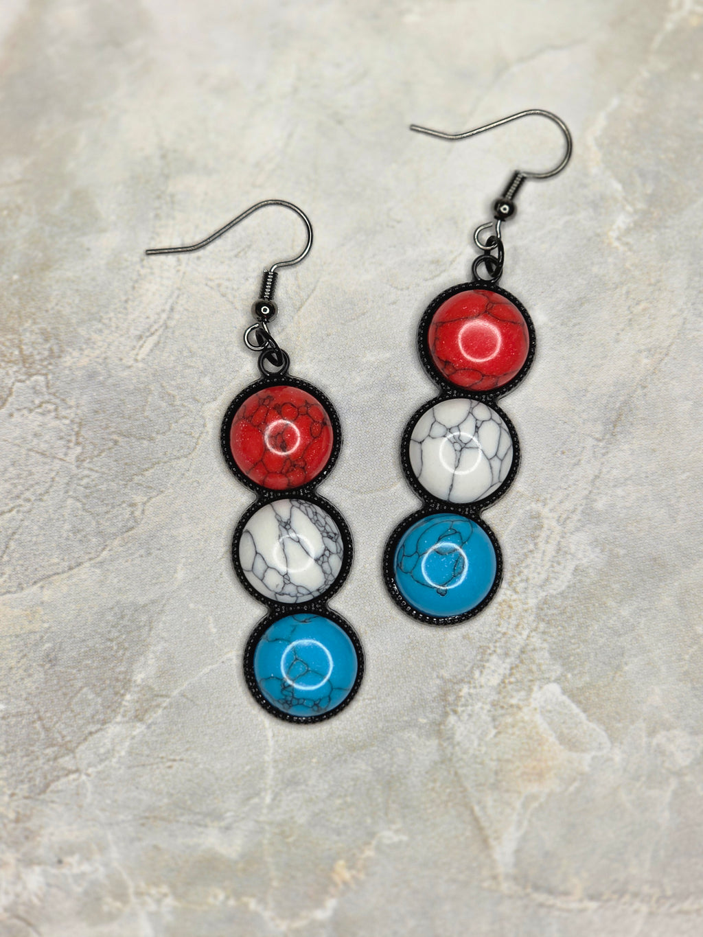 Red White & Turquoise Triple Drop Earrings