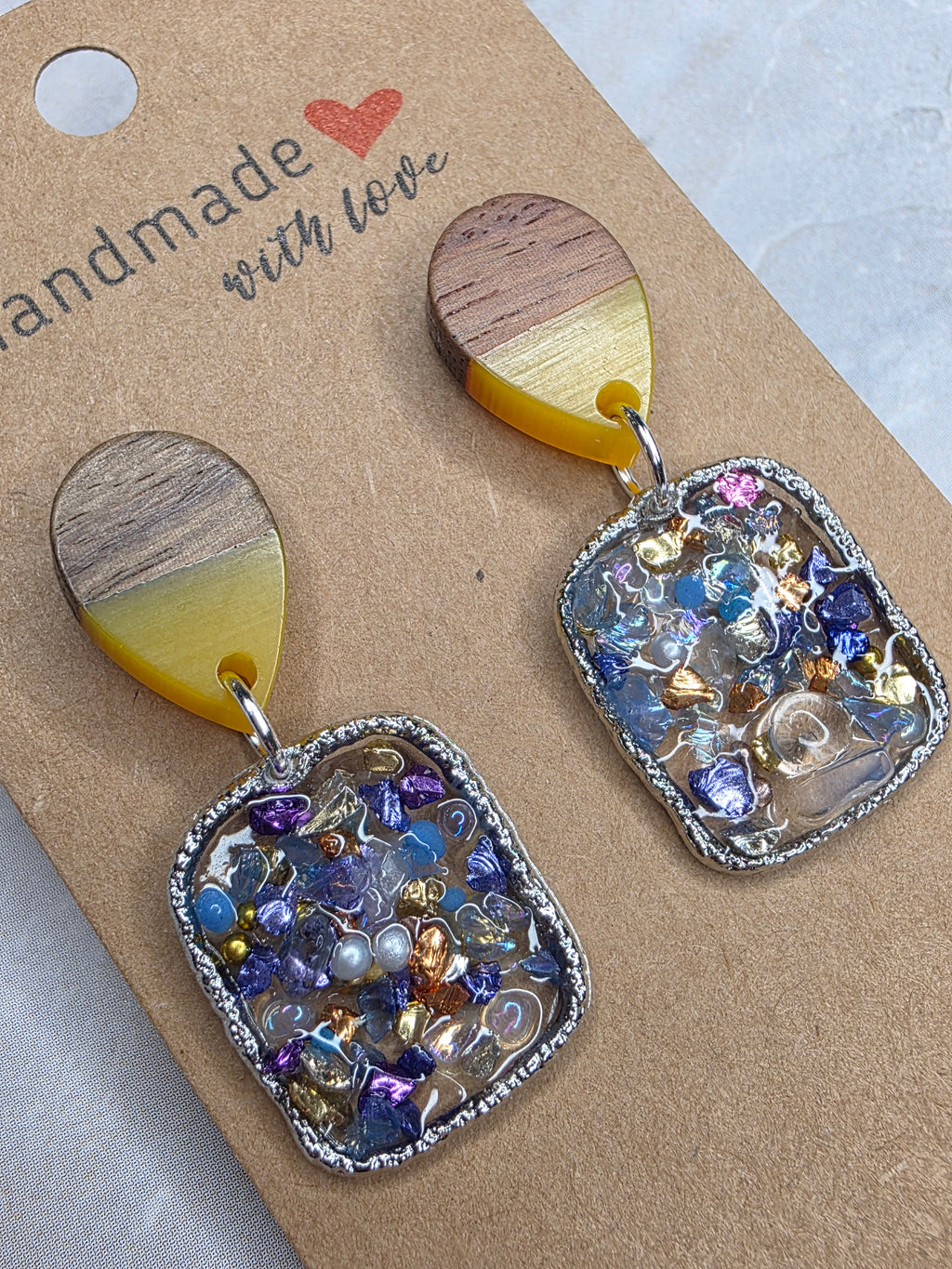 Wood & Resin Confetti Drop Earrings