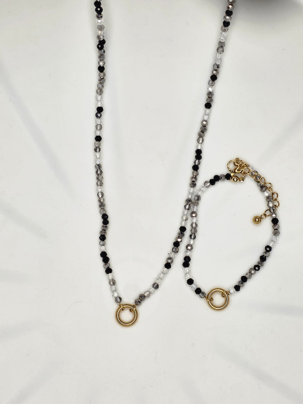Black Bleaded Charm Necklace & Bracelet Set
