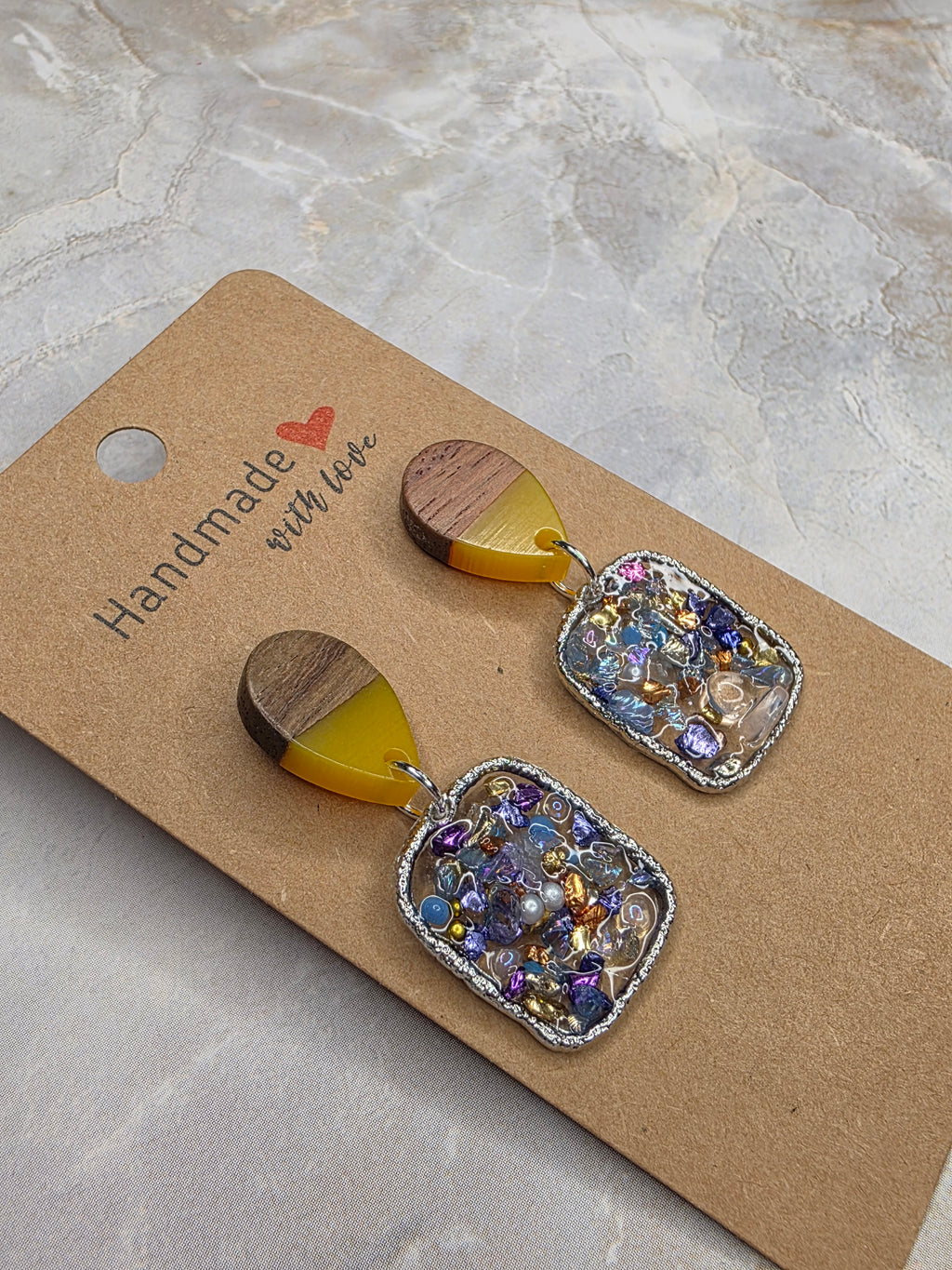 Wood & Resin Confetti Drop Earrings