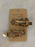 Handmade Resin Hair Clips – Gold & Brown (Set of 2)
