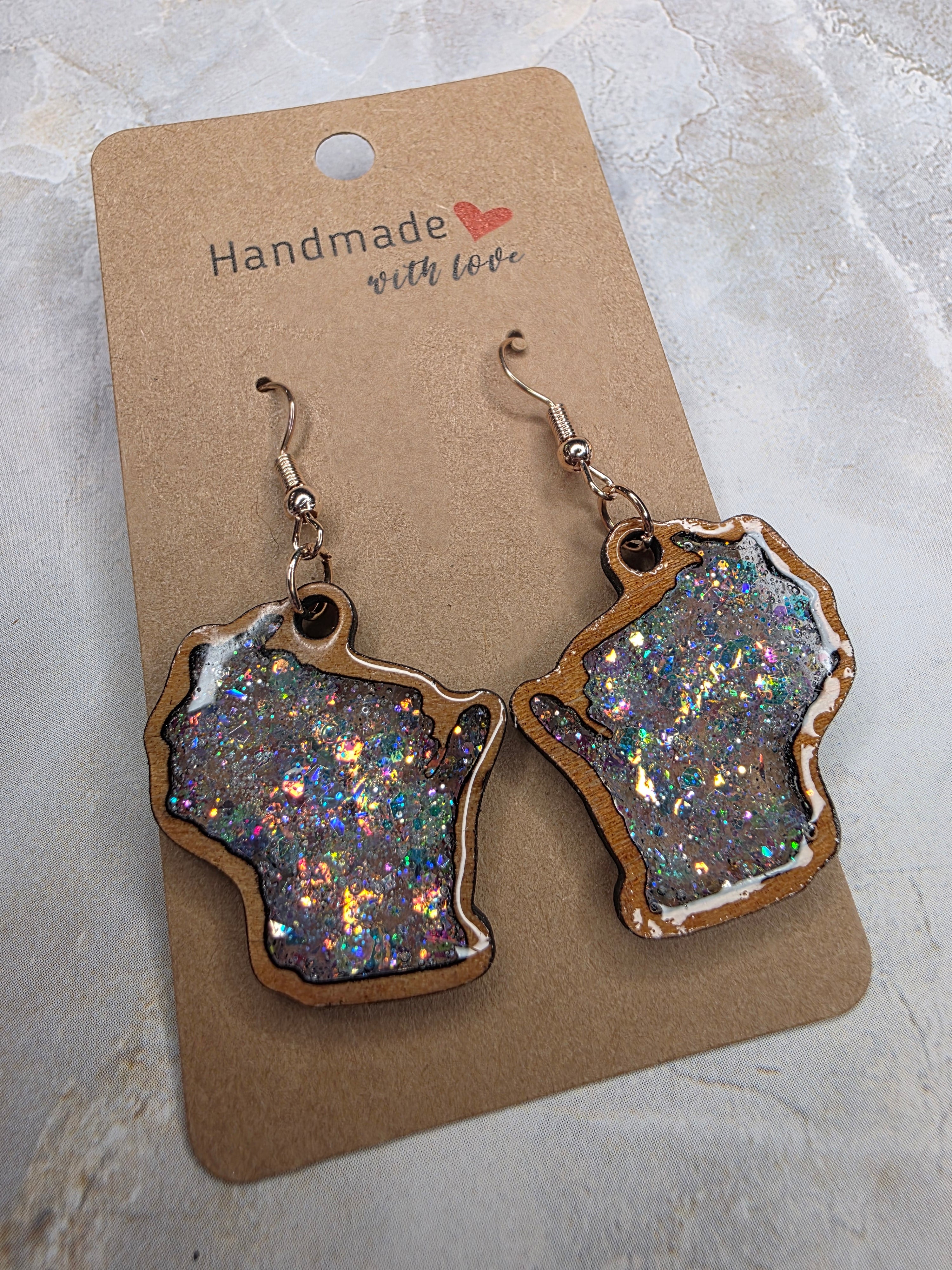 Wisconsin Resin Earrings - Wood Frame