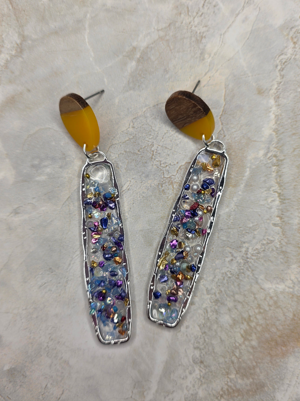 Wood & Resin Confetti Dangle Earrings