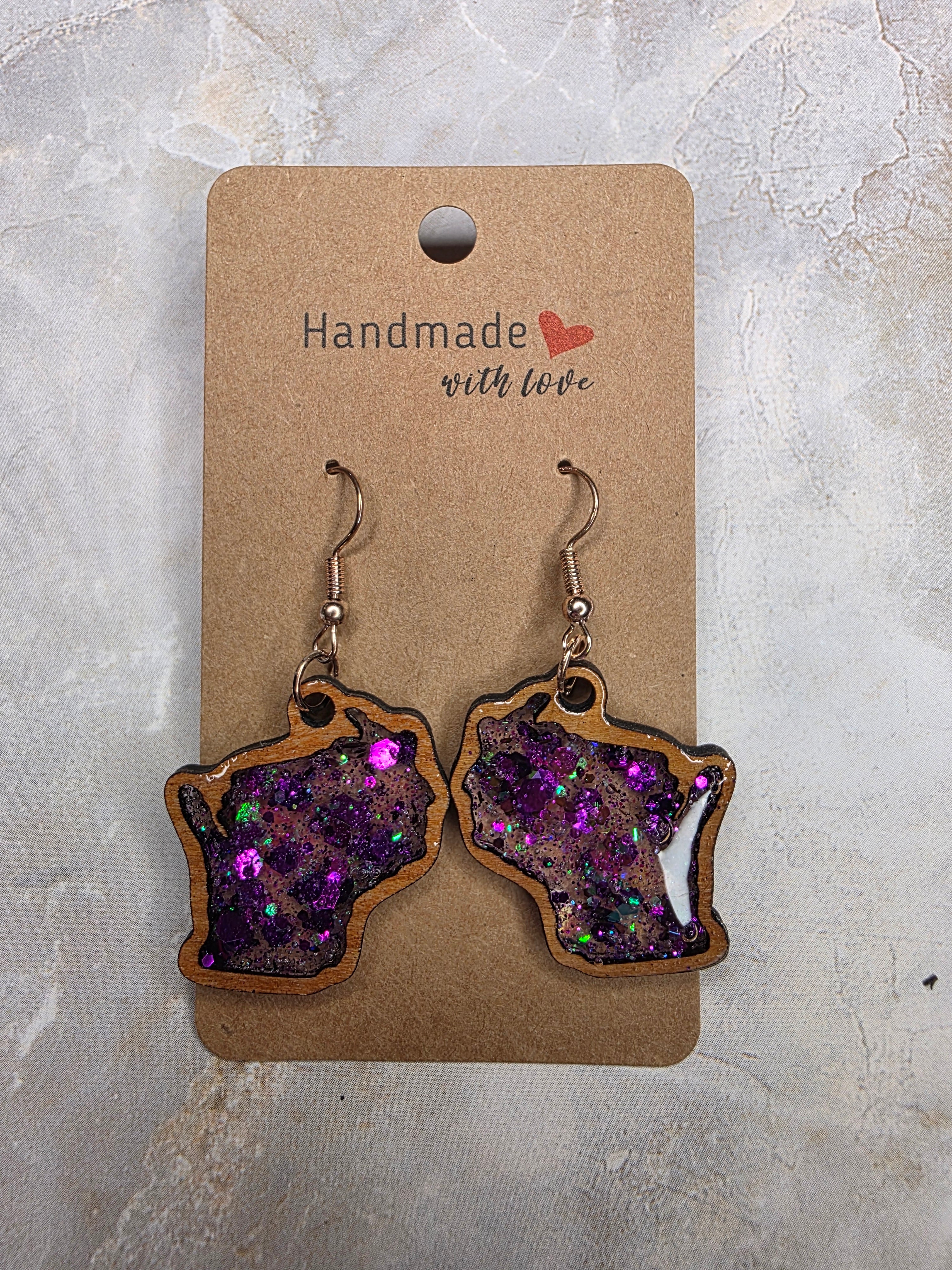 Wisconsin Resin Earrings - Wood Frame