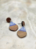 Blue Floral Wood & Resin Teardrop Earrings