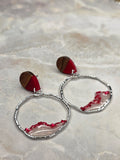 Red Resin & Wood Teardrop Stud Drop Earrings