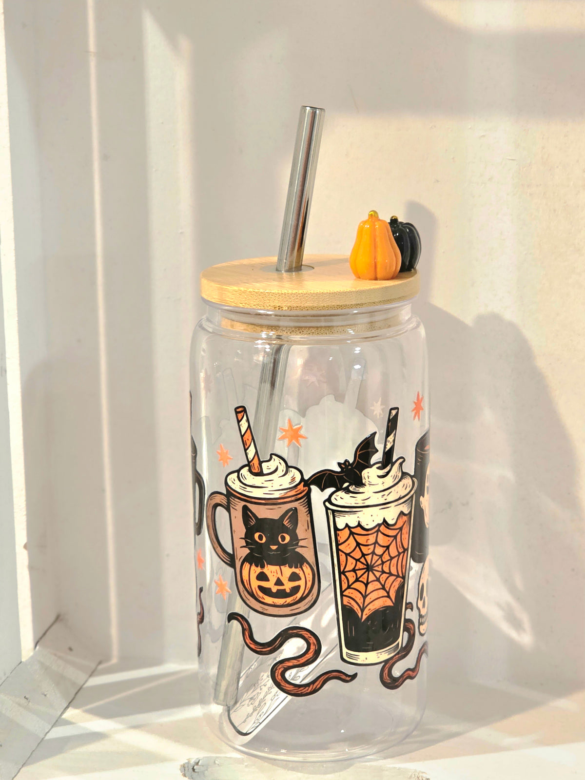 16 oz Black Cat & Spiderweb Halloween Tumbler