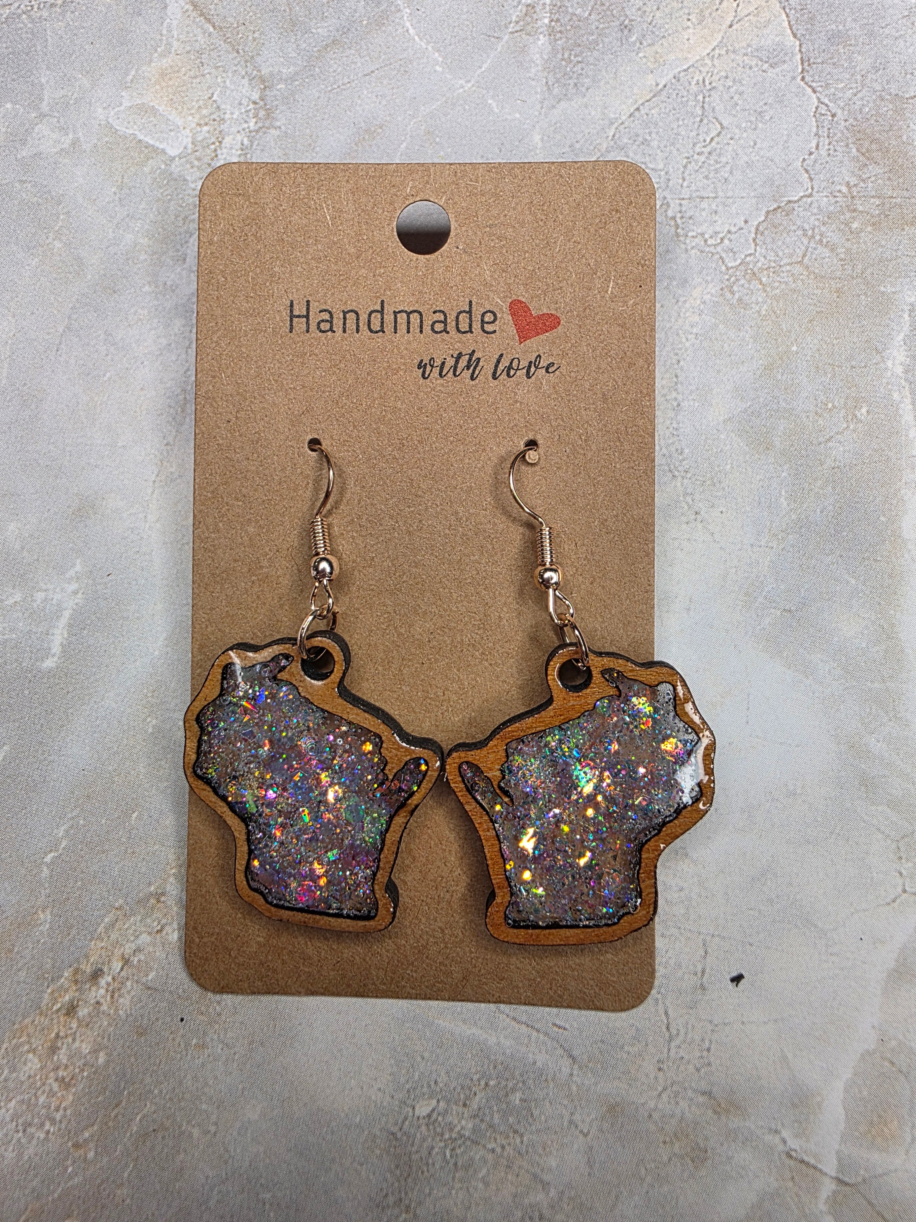 Wisconsin Resin Earrings - Wood Frame