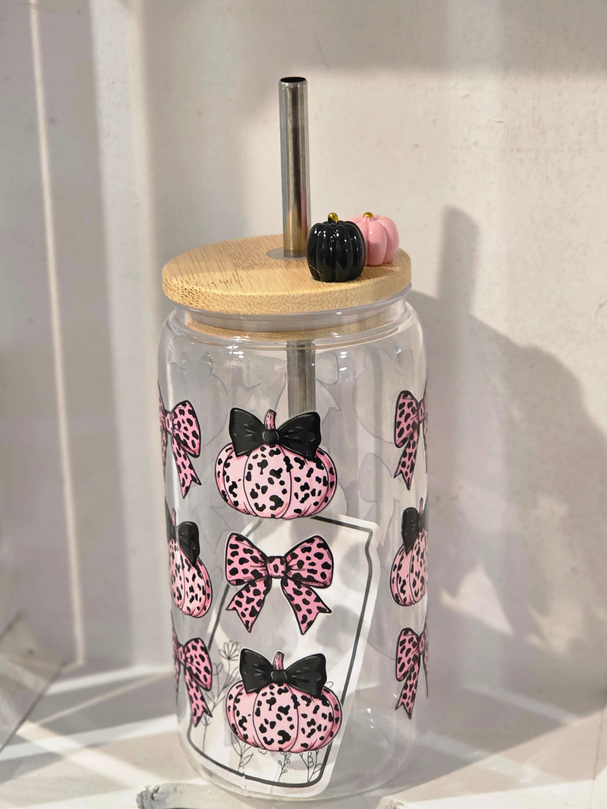 16 oz Pink Leopard Pumpkin & Bow Acrylic Tumbler