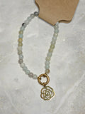 Sage Bead & Gold Rose Pendant Necklace