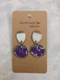 Purple Resin & Wood Dangle Earrings