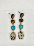 Tiger Eye, Turquoise & Dalmatian Jasper Triple Drop Earrings