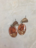 Copper drop earrings with wooden post