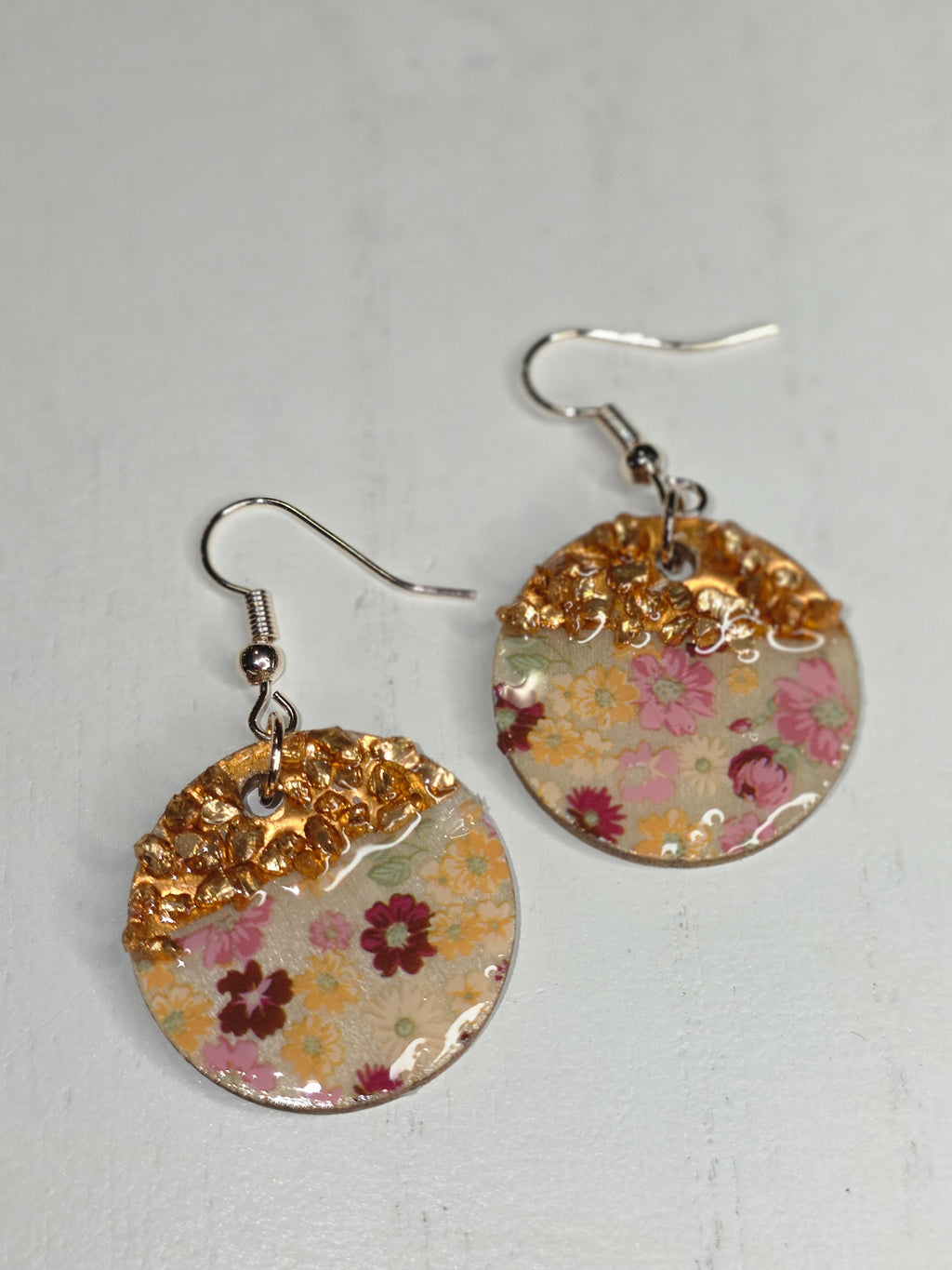Gold Floral Resin Earrings