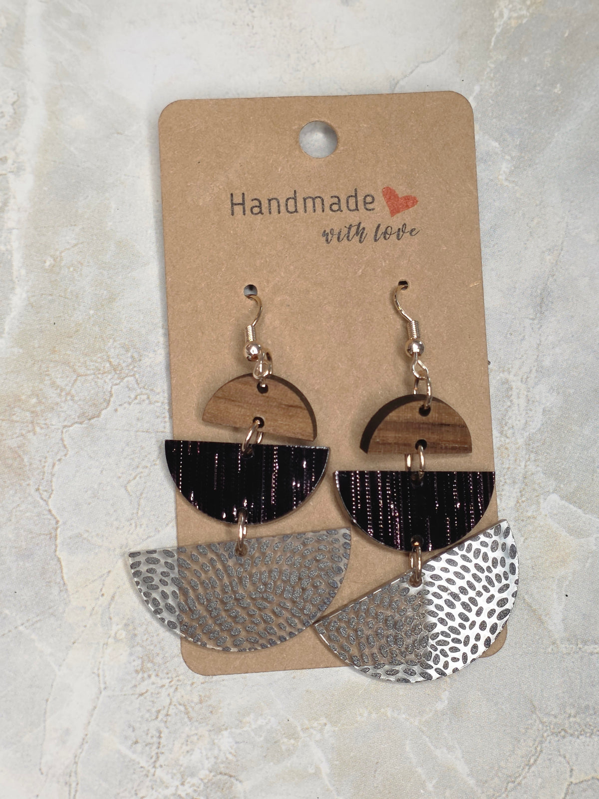 Triple Half-Moon Wood & Acrylic Dangle Earrings