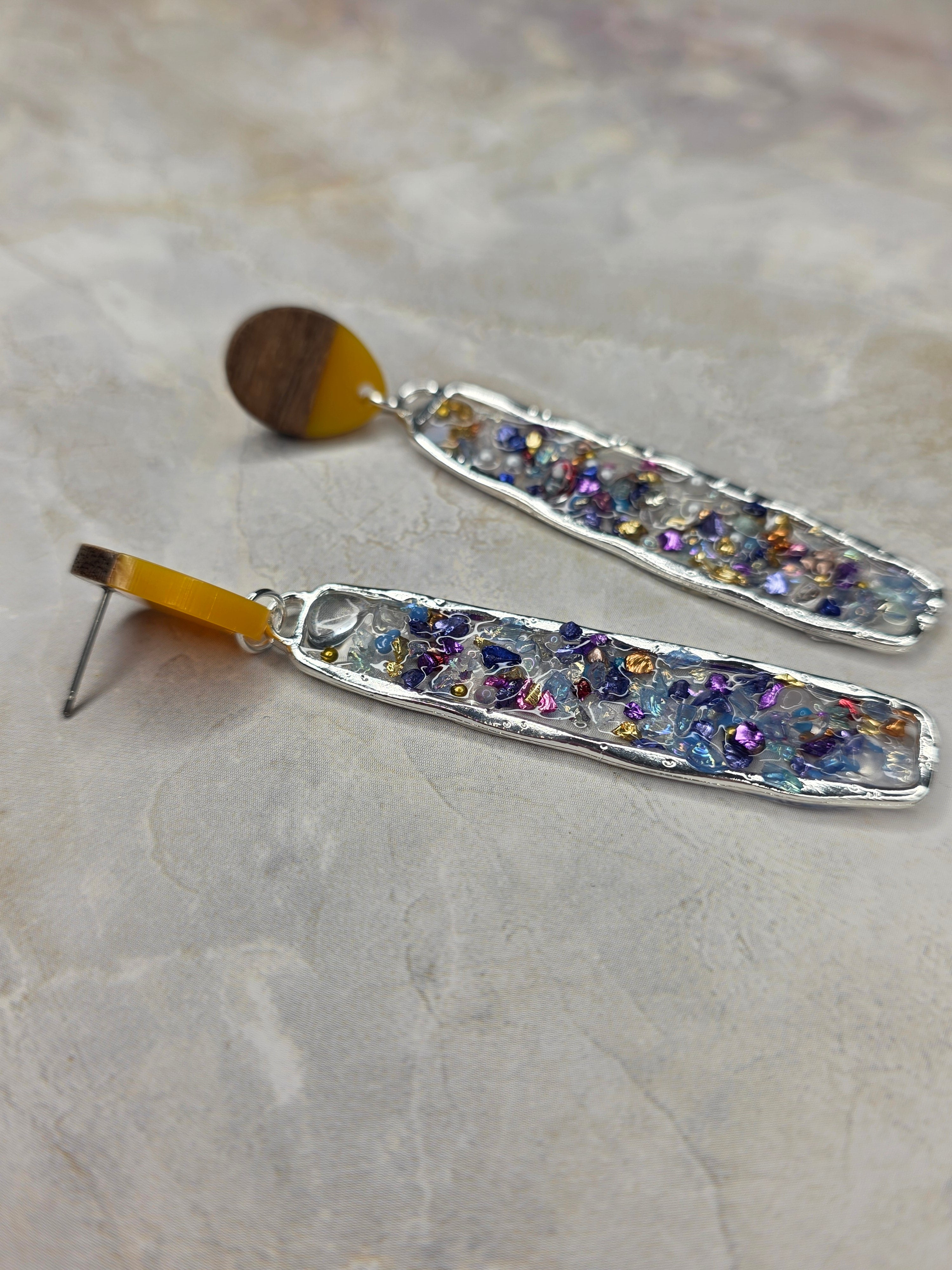 Wood & Resin Confetti Dangle Earrings