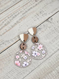 Cherry Blossom Acrylic & Wood Dangle Earrings