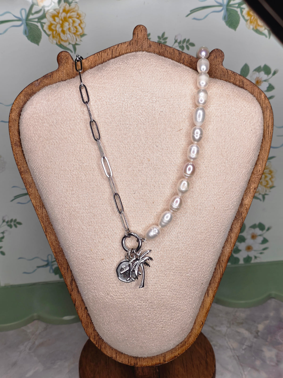 Pearl & Paperclip Chain Wanderlust Charm Necklace