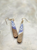 Blue Floral Wood & Resin Spike Drop Earrings