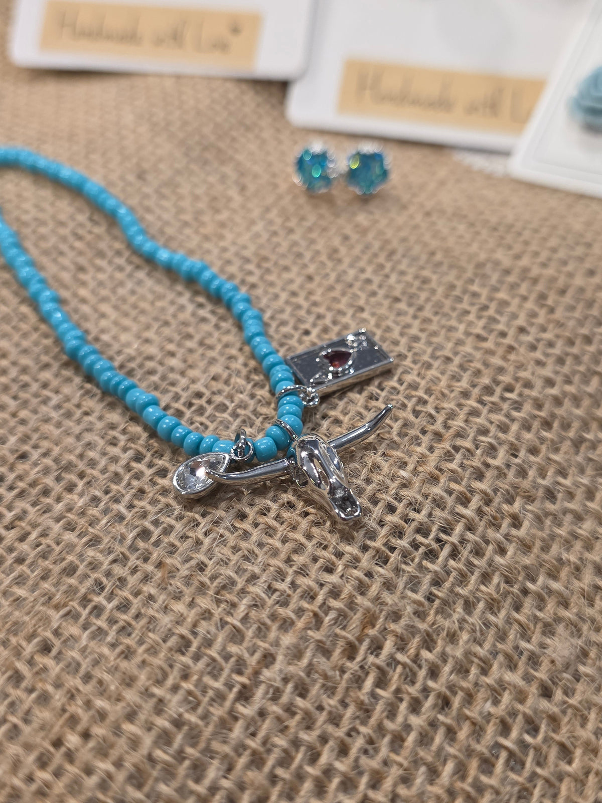 Turquoise Seed Bead Charm Necklace