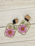 Pink Daisy Earrings- Pressed Flowers