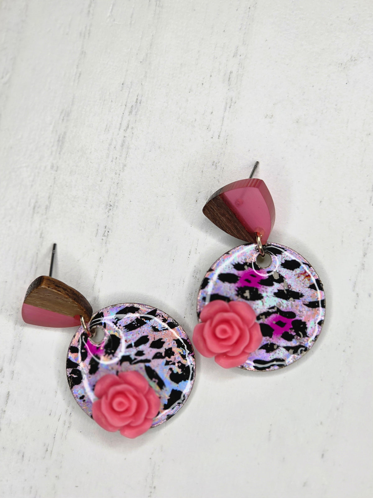 Leopard Rose Drop Earrings