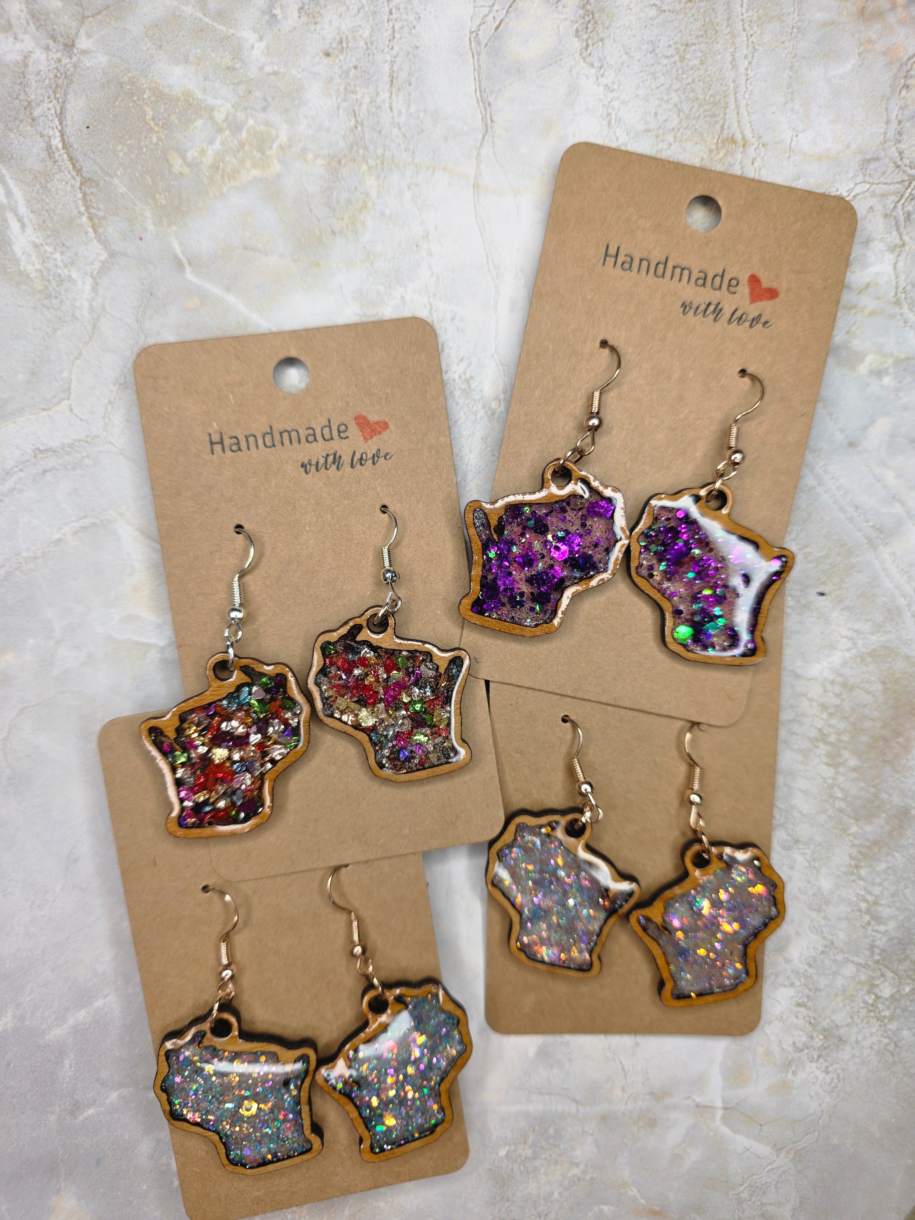 Wisconsin Resin Earrings - Wood Frame