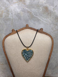 Heart Pendant Necklace with Teal Crushed Glass