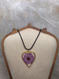 Pressed Purple Flower Heart Pendant Necklace