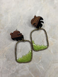 Wood & Resin Monstera Leaf Dangle Earrings |