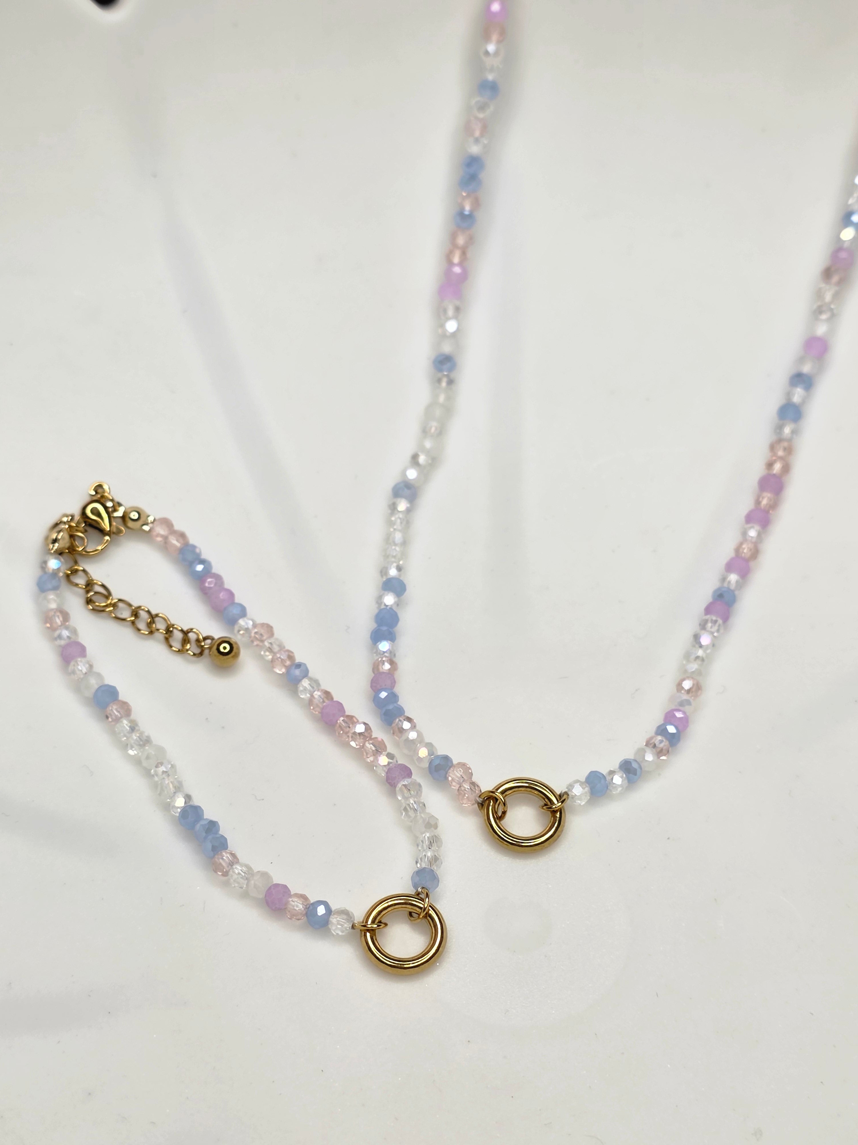 Purple Pastel Beaded Matching Necklace & Bracelet Set